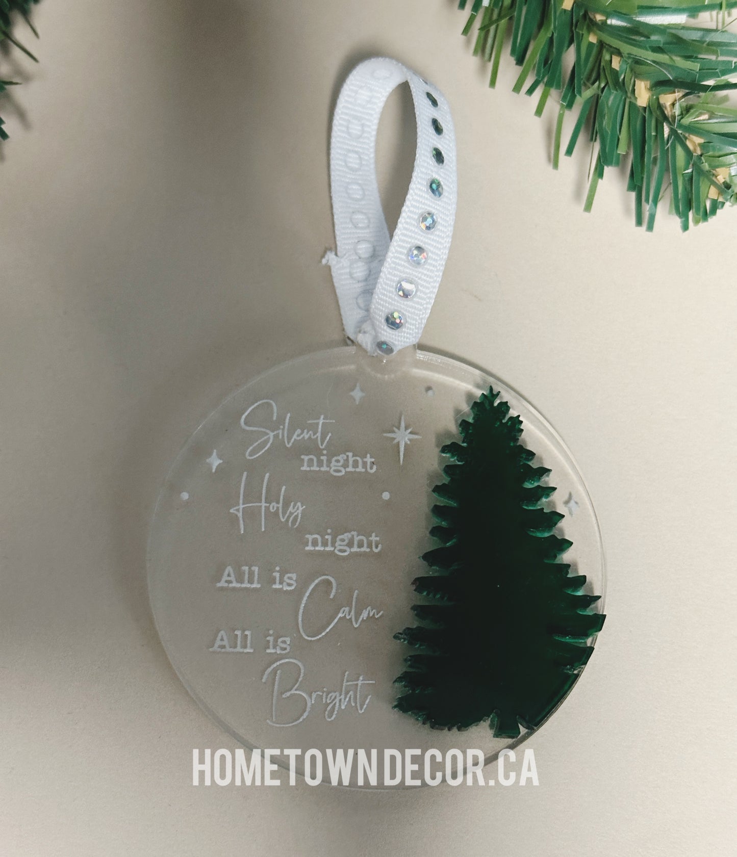 Silent Night 3D tree clear acrylic ornament