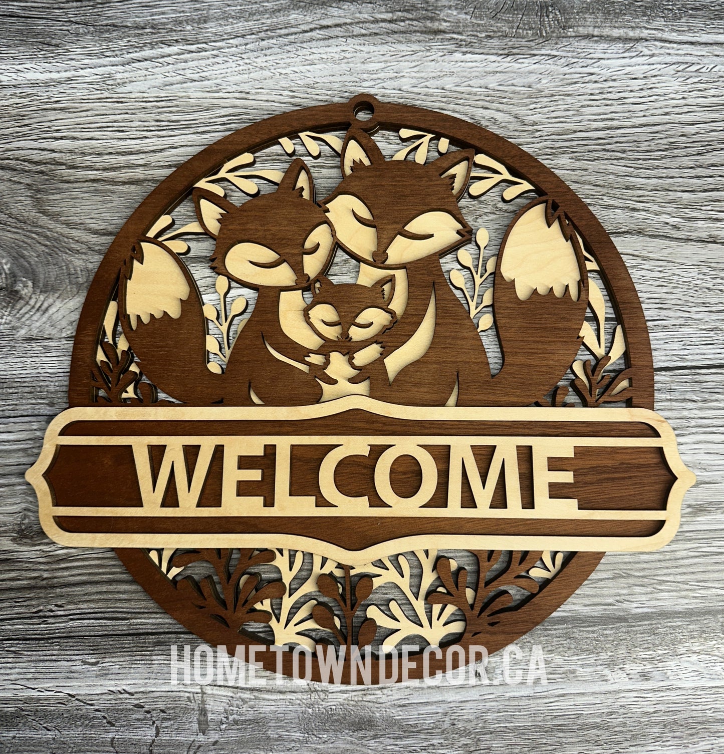 Fox Family welcome hanging sign