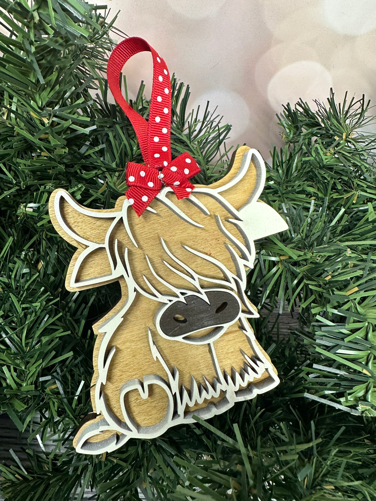 Highland Cow wooden two layered ornament
