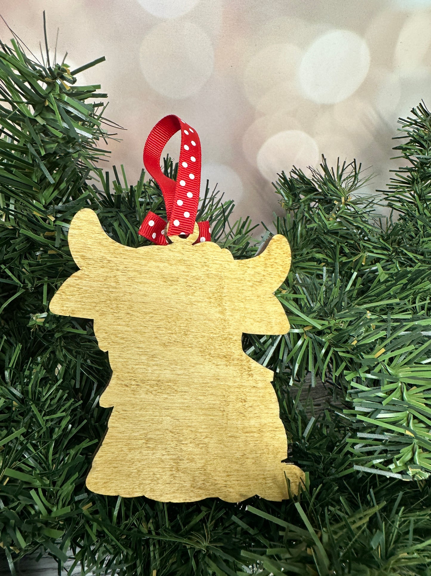 Highland Cow wooden two layered ornament
