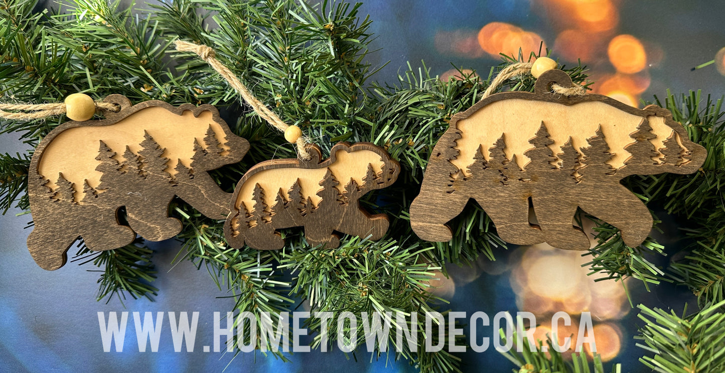Bear Family wooden ornaments