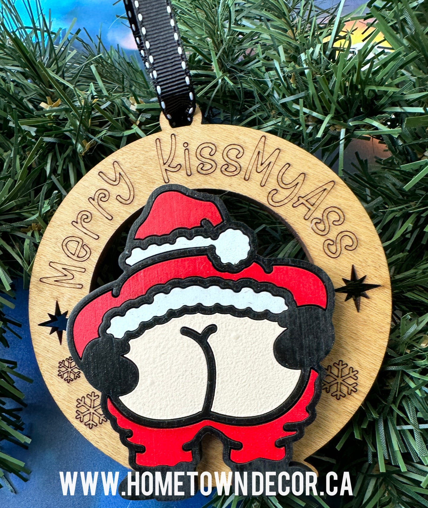 Santa, Snowman and Reindeer kiss my butt ornaments