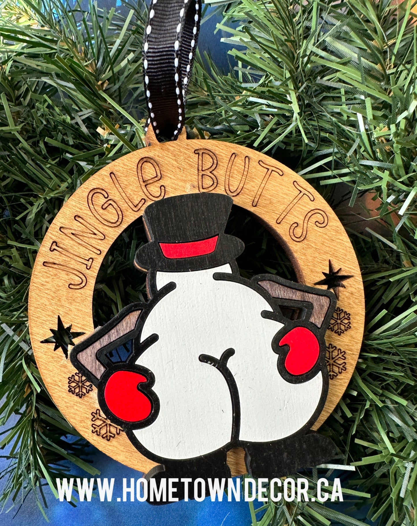 Santa, Snowman and Reindeer kiss my butt ornaments