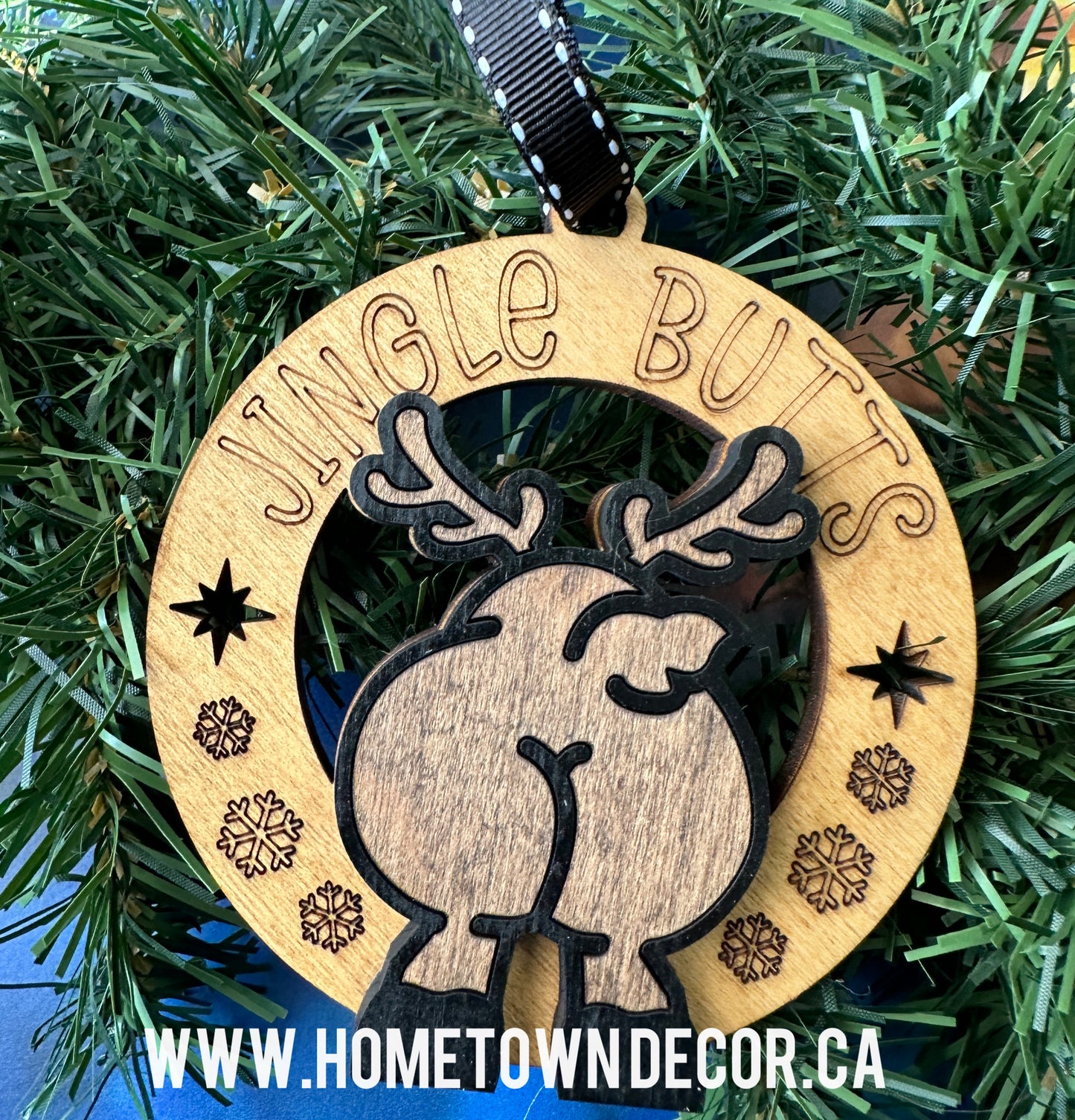 Santa, Snowman and Reindeer kiss my butt ornaments