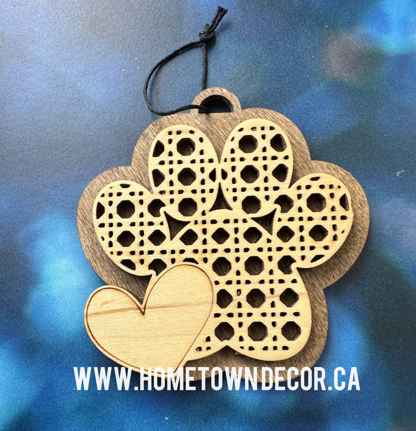 Pet Paw 2 layered ornament with light and dark stain