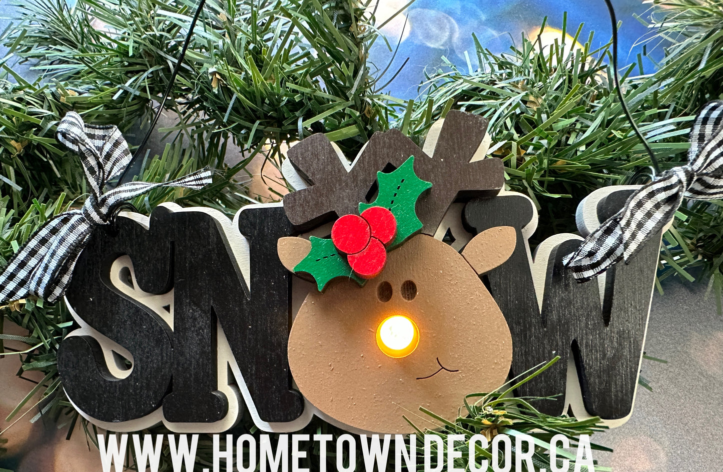 Light up Reindeer "Snow" layered wooden ornament