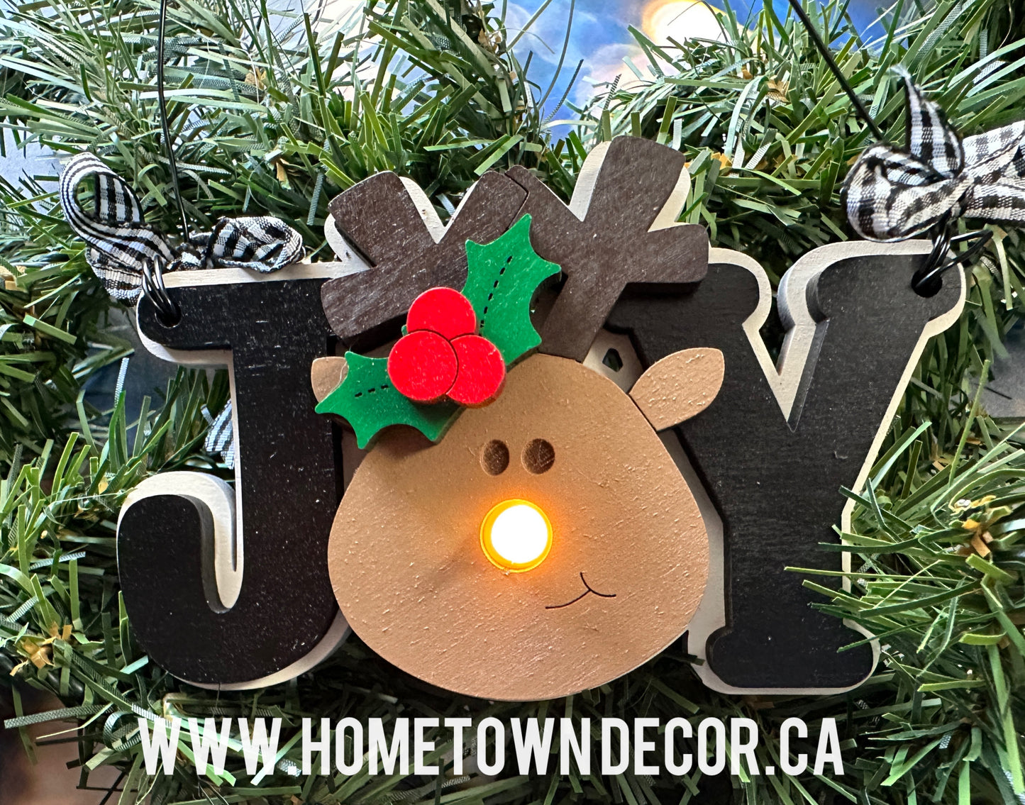 Light up Reindeer "JOY" layered wooden ornament
