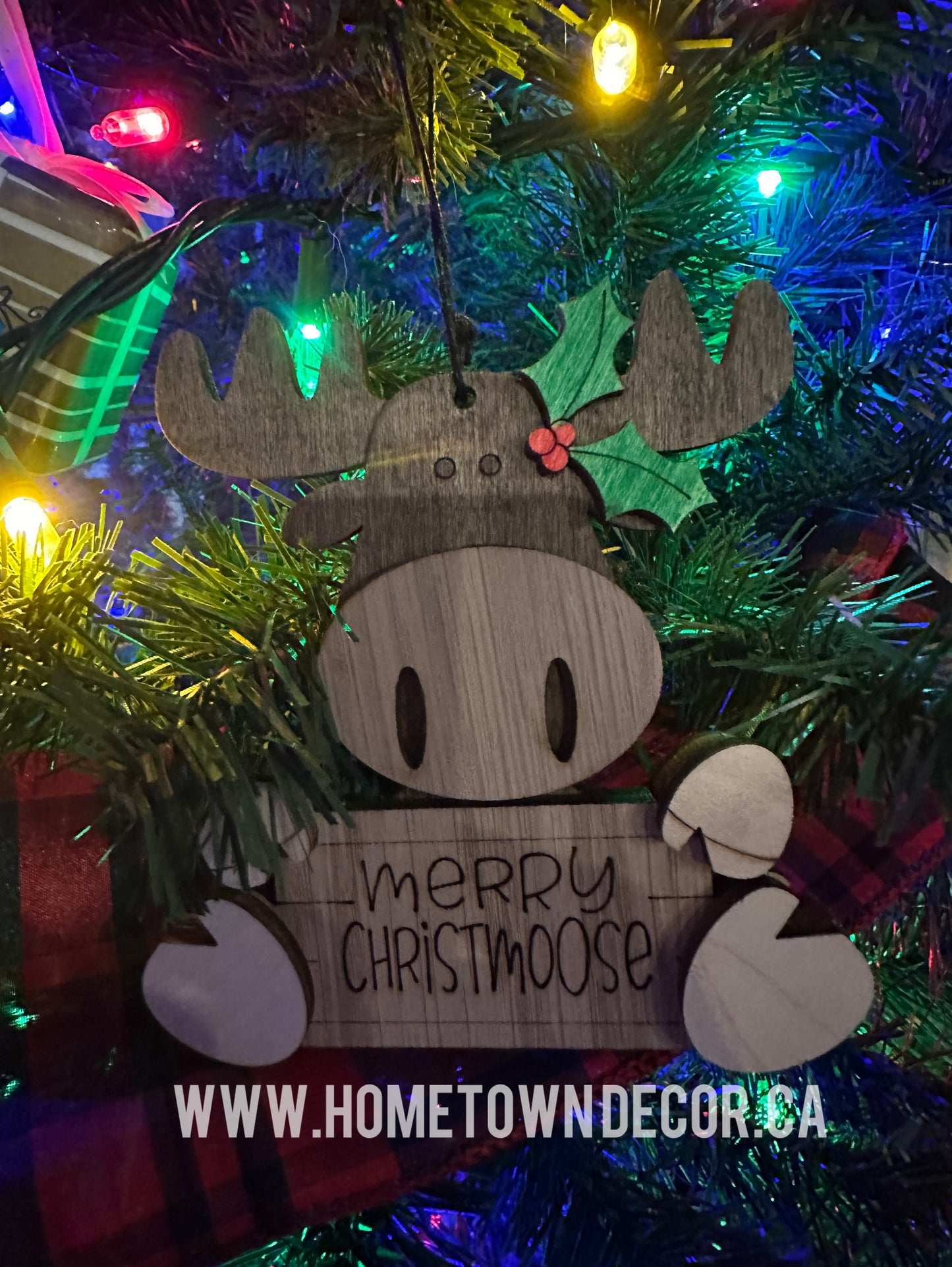 Moose wooden Christmas ornament