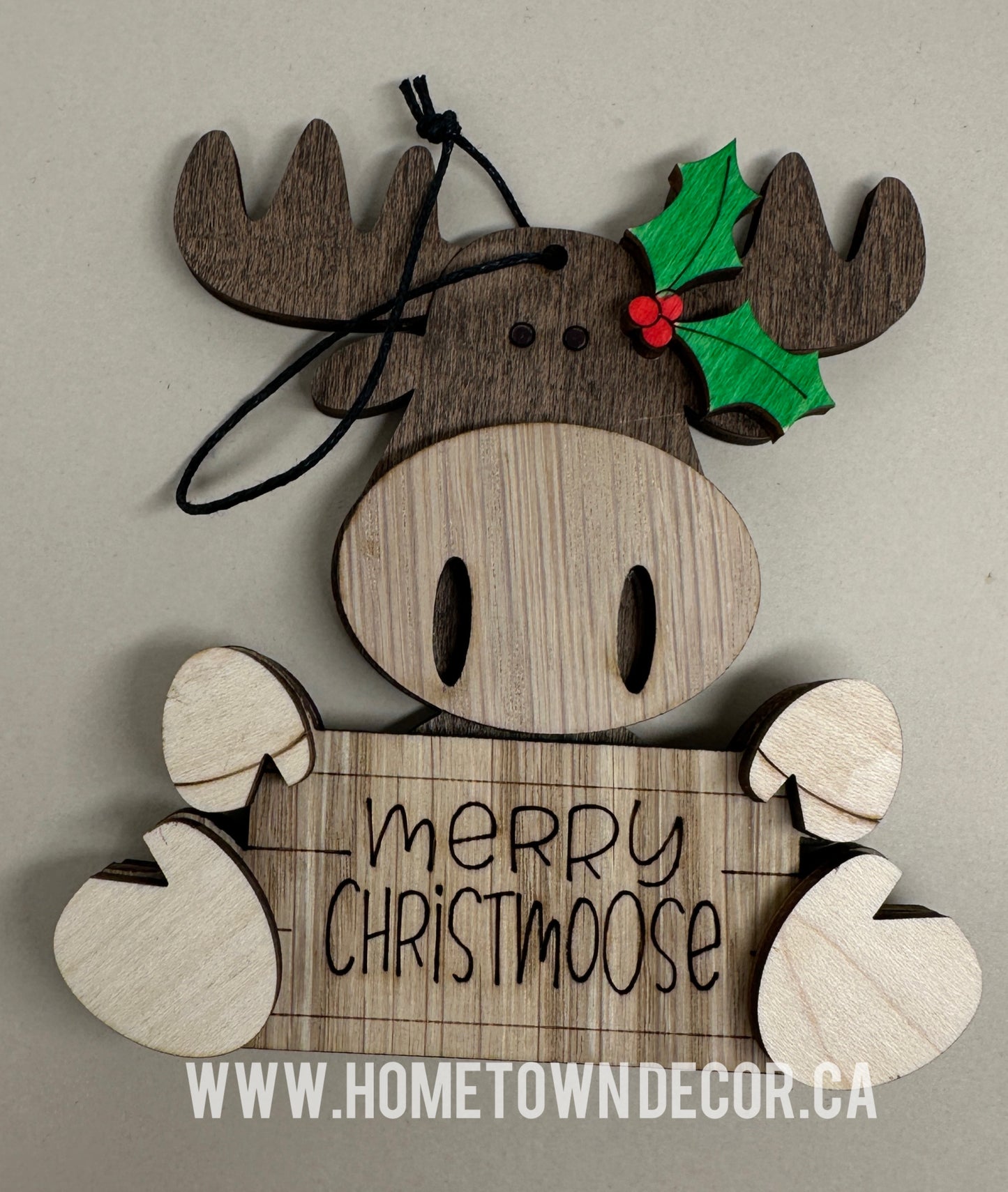 Moose wooden Christmas ornament