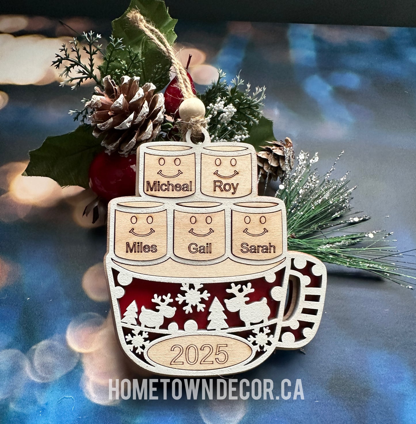 Personalized Marshmallows in a cup Family Ornament