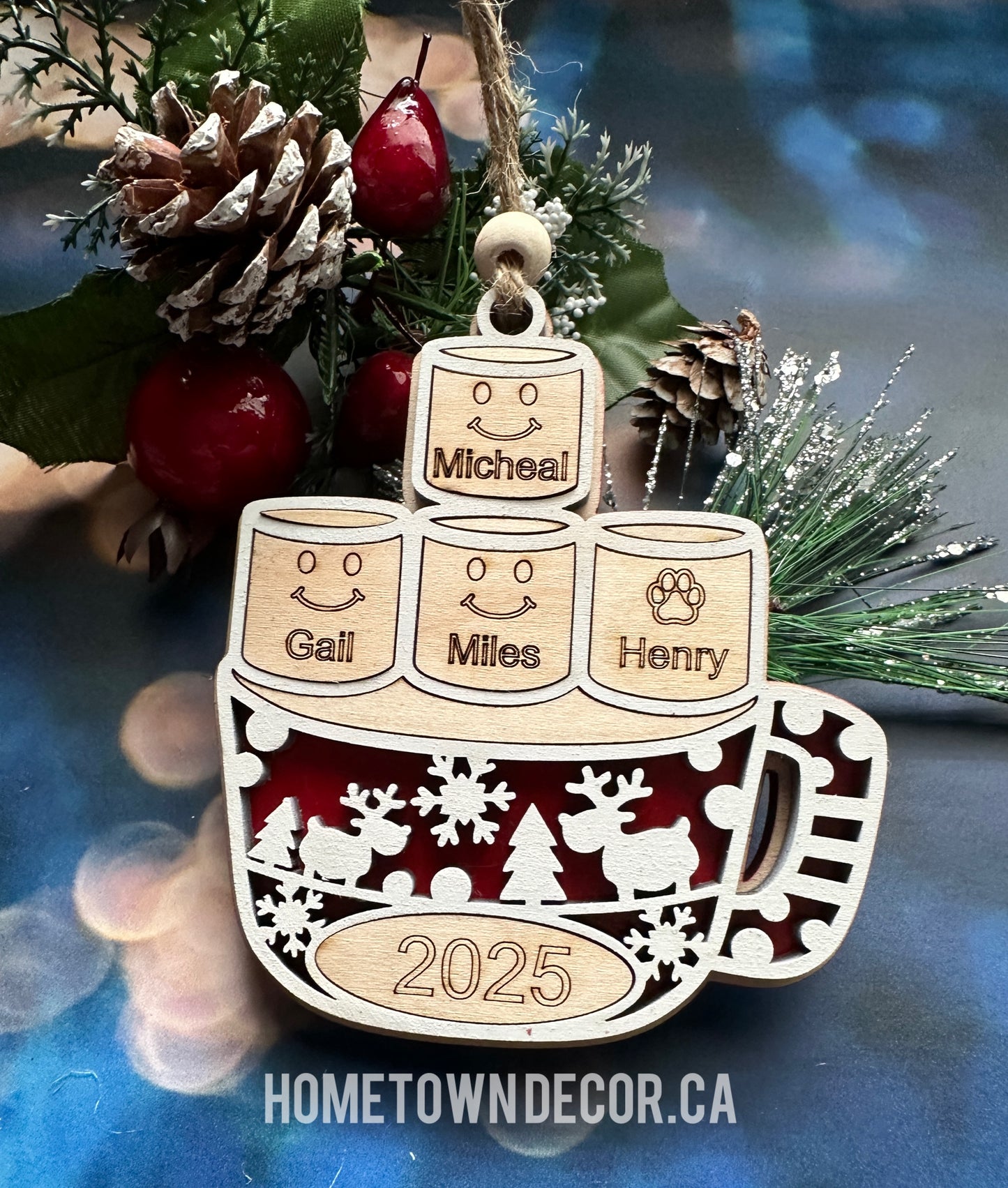 Personalized Marshmallows in a cup Family Ornament