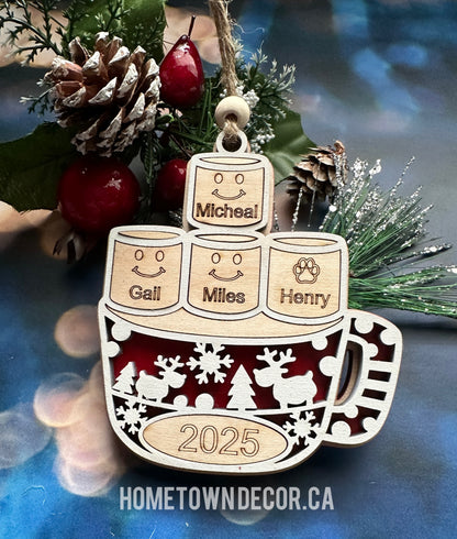 Personalized Marshmallows in a cup Family Ornament