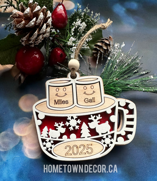 Personalized Marshmallows in a cup Family Ornament