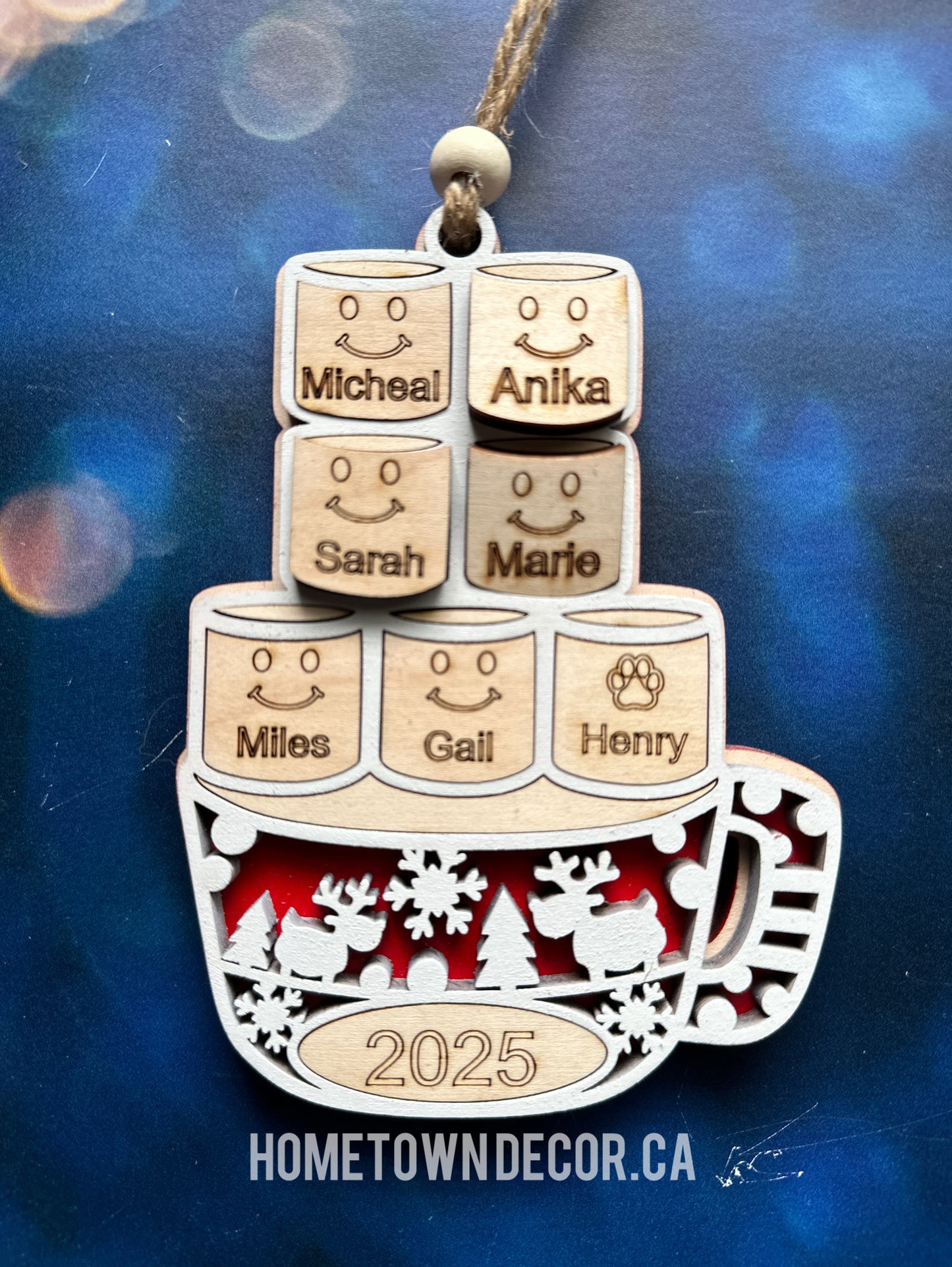 Personalized Marshmallows in a cup Family Ornament