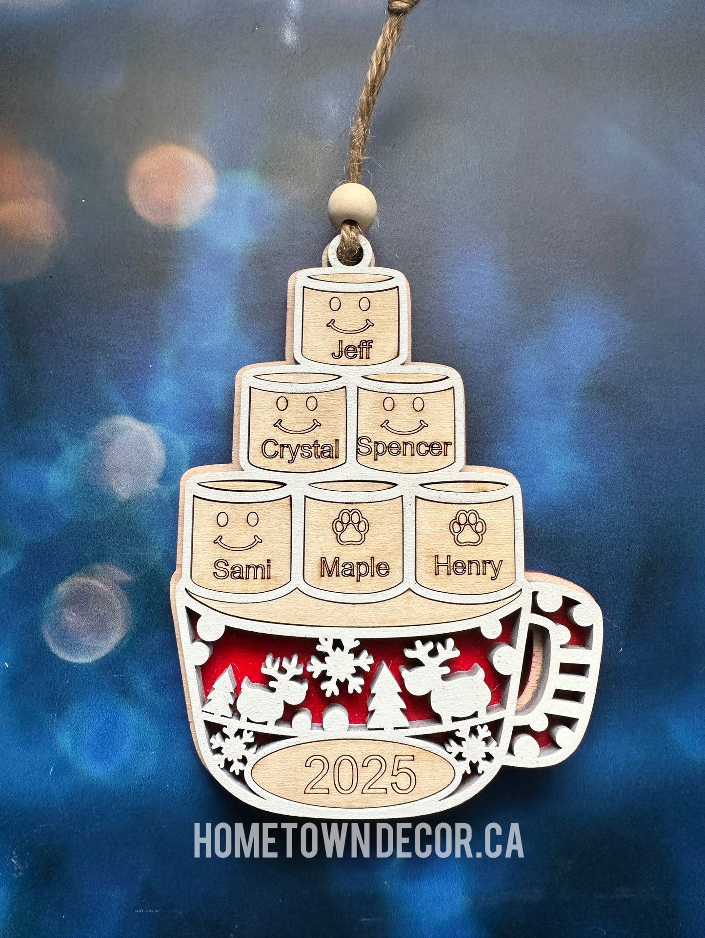Personalized Marshmallows in a cup Family Ornament