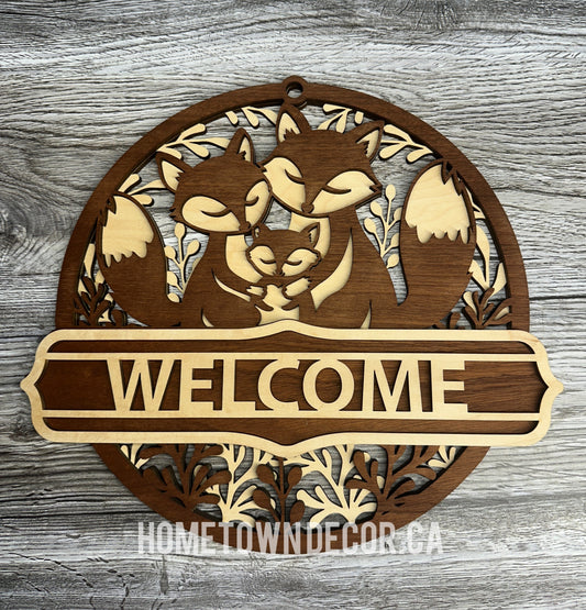 Fox Family welcome hanging sign
