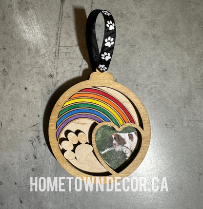 Pet Memorial item featuring a rainbow bridge and a spot for a photo