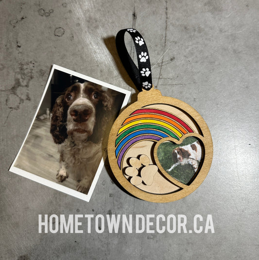 Pet Memorial item featuring a rainbow bridge and a spot for a photo