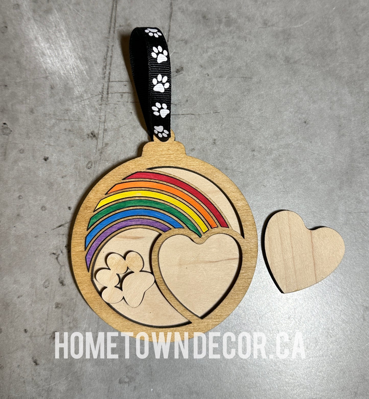 Pet Memorial item featuring a rainbow bridge and a spot for a photo