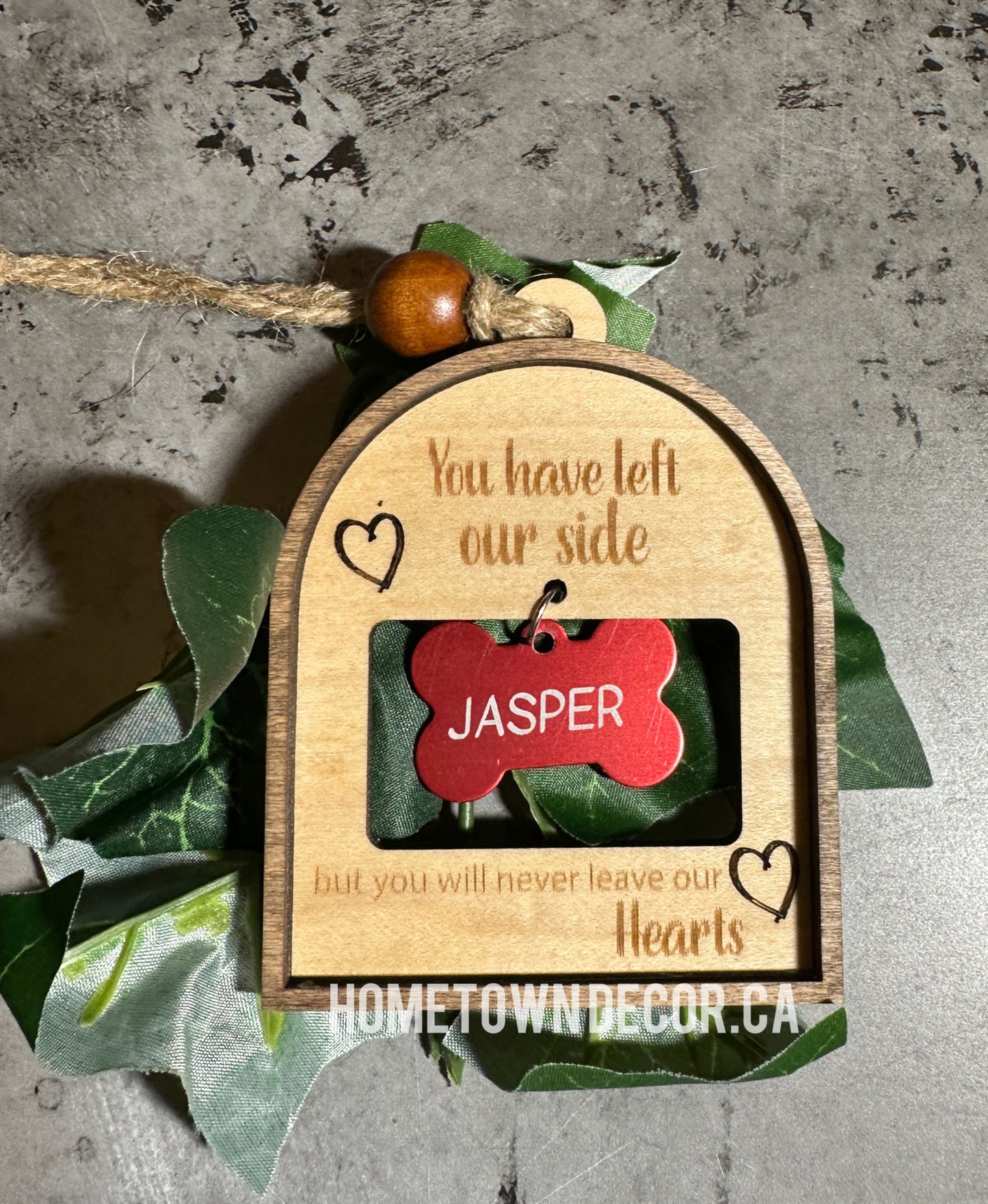 Pet Memorial item featuring a spot for you to attach pet's ID tags