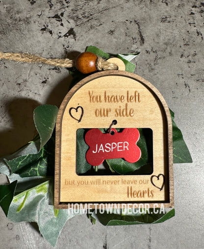 Pet Memorial item featuring a spot for you to attach pet's ID tags