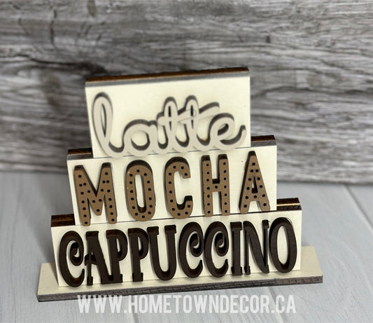 Latte, Mocha, Cappuccino Mini Stacked Sign