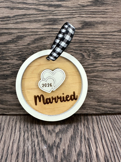 Married 2026 ornament with double heart