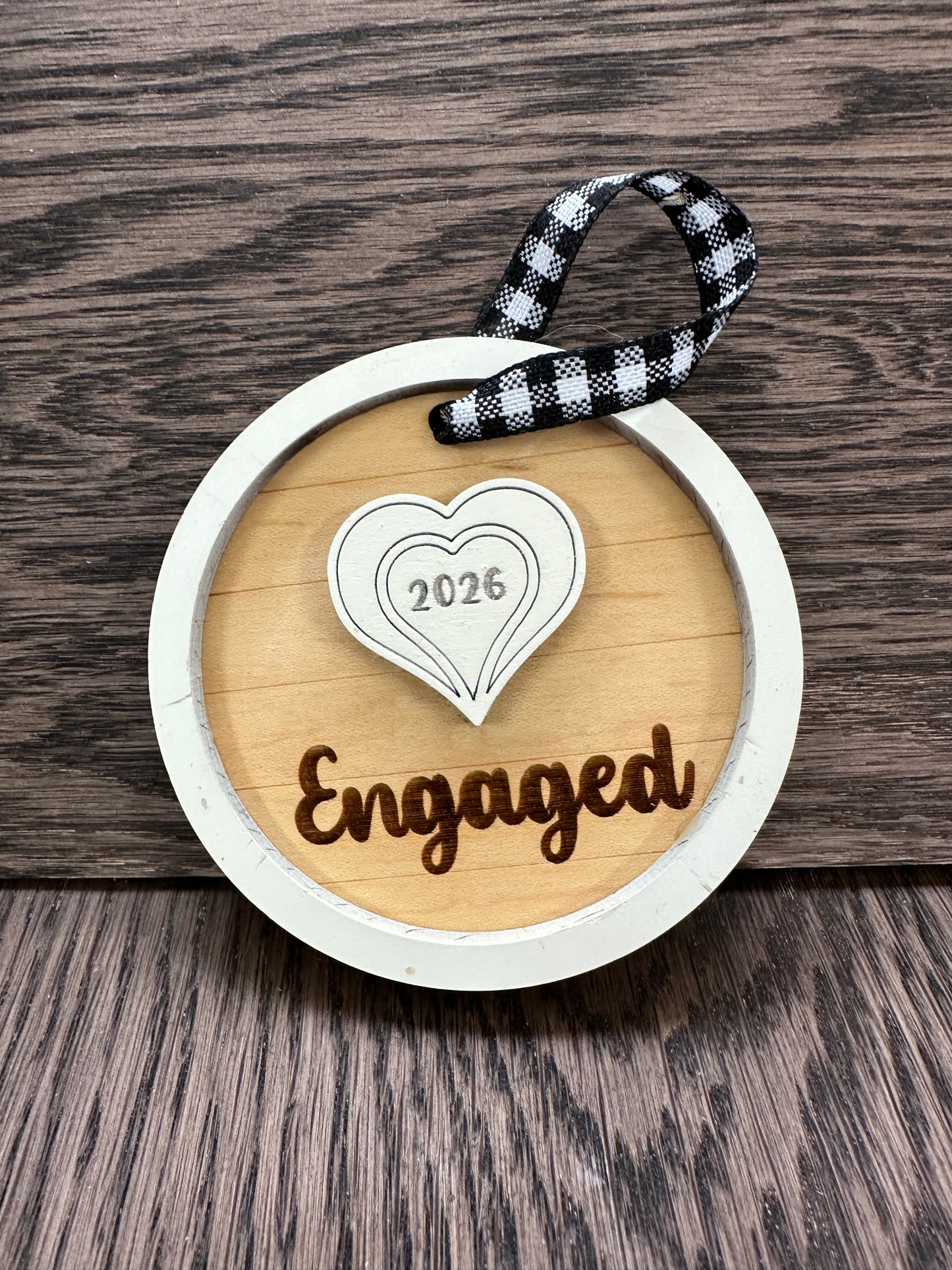 Engaged 2026 ornament with heart
