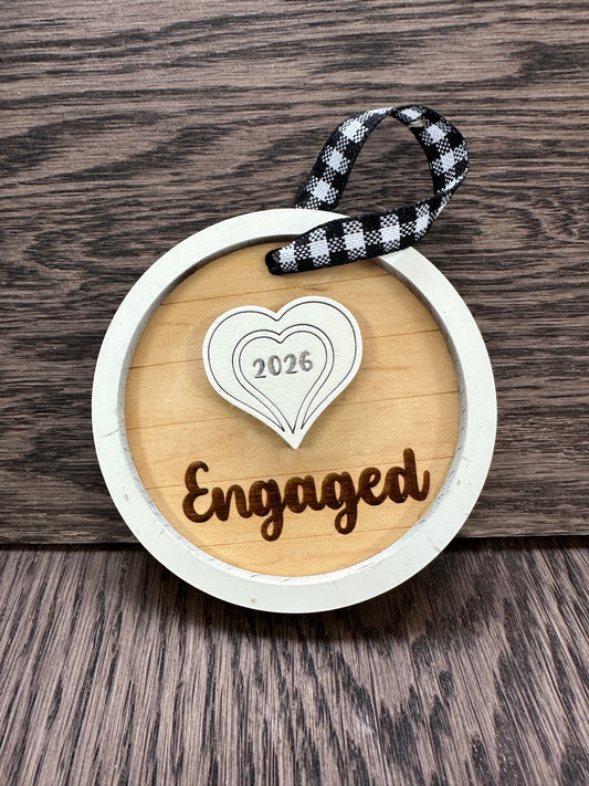 Engaged 2026 ornament with heart