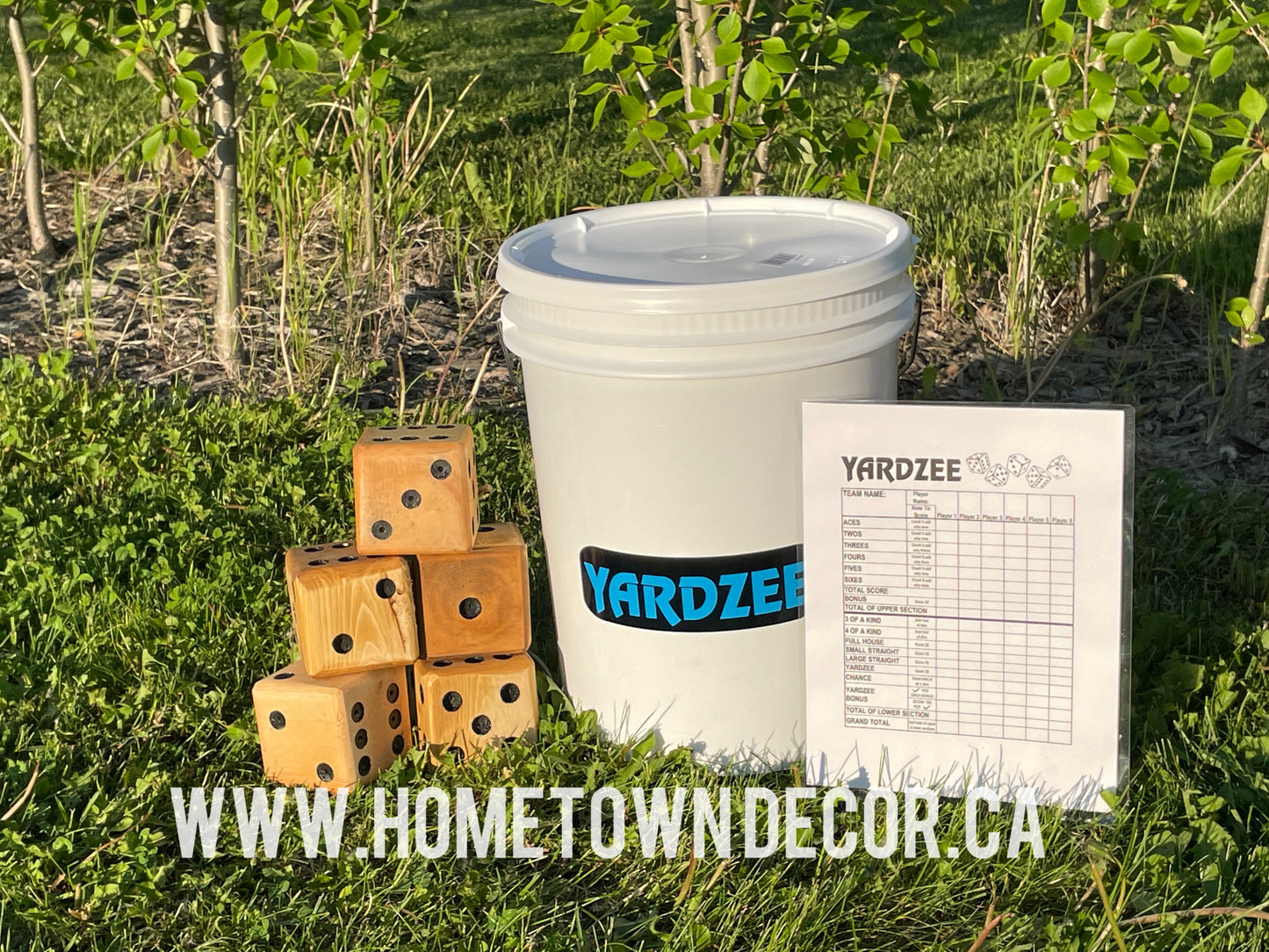 Yardzee Dice Game with bucket for outside play