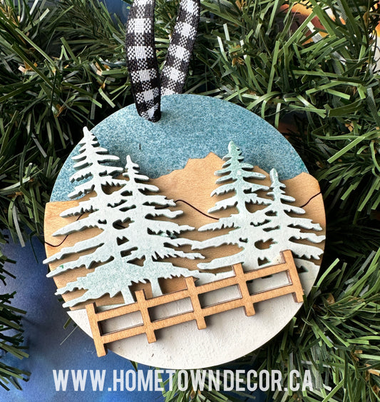 Mountain Tree layered wooden ornament