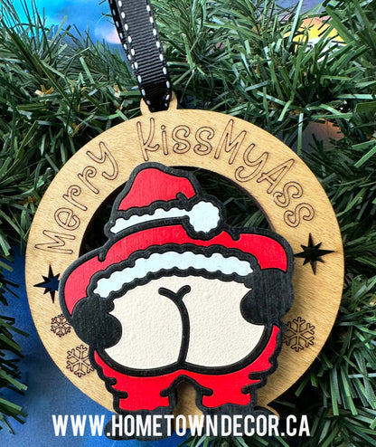 Santa, Snowman and Reindeer kiss my butt ornaments