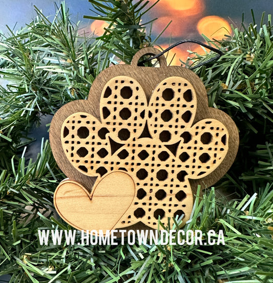 Pet Paw 2 layered ornament with light and dark stain