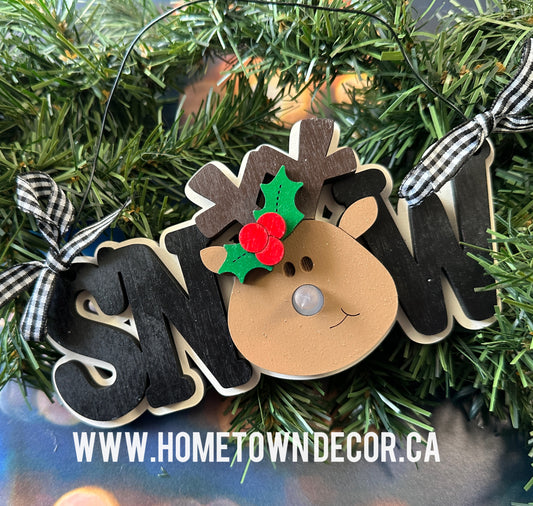 Light up Reindeer "Snow" layered wooden ornament