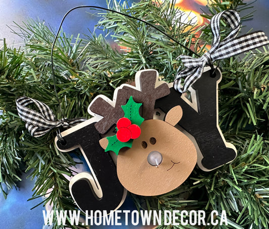 Light up Reindeer "JOY" layered wooden ornament