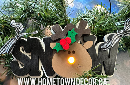 Light up Reindeer "Snow" layered wooden ornament