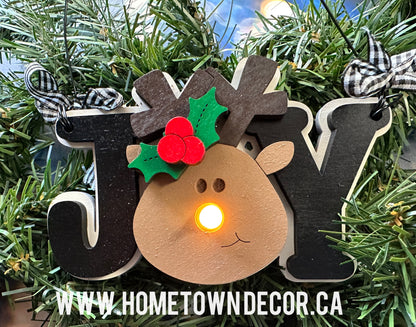 Light up Reindeer "JOY" layered wooden ornament