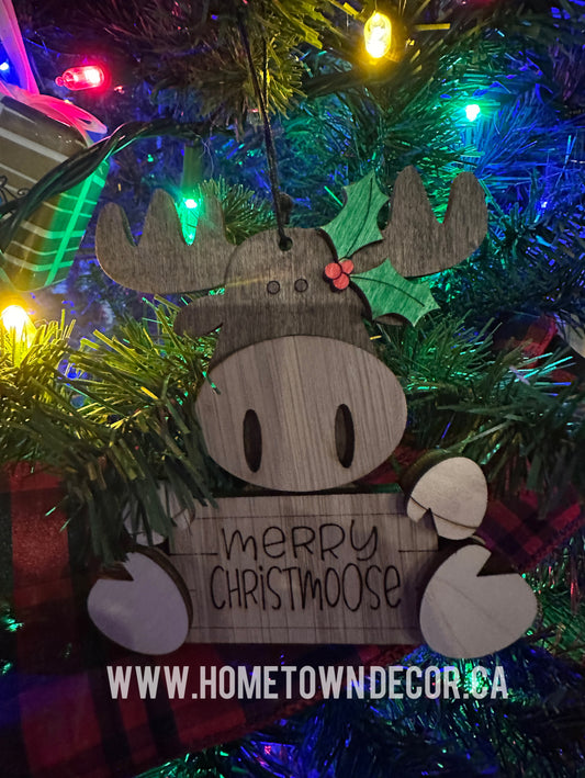 Moose wooden Christmas ornament