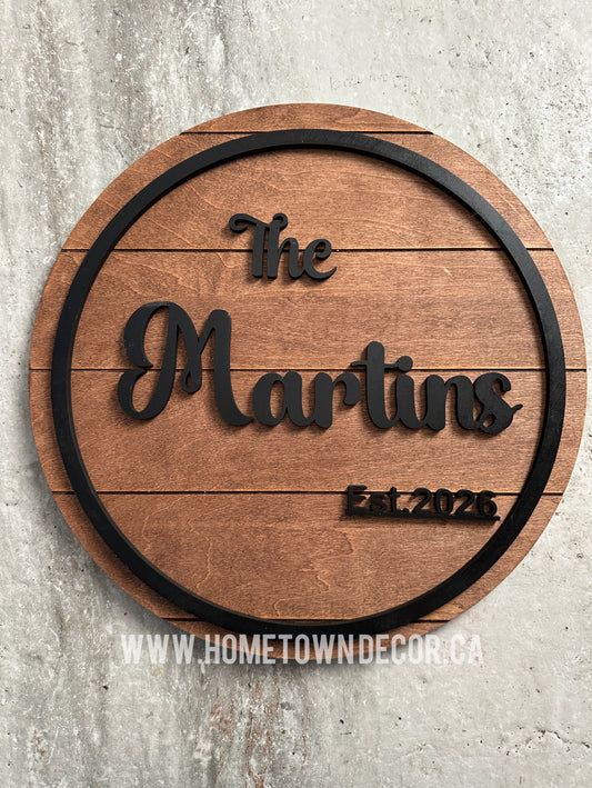 Round Name Sign with Shiplap lines