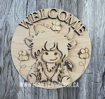 Highland Cow Welcome round sign DIY Kit