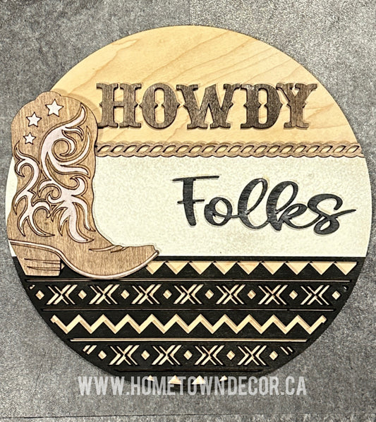 Howdy Folks Western themed round sign DIY Kit
