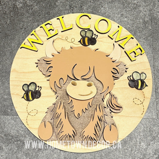 Highland Cow Welcome round sign DIY Kit