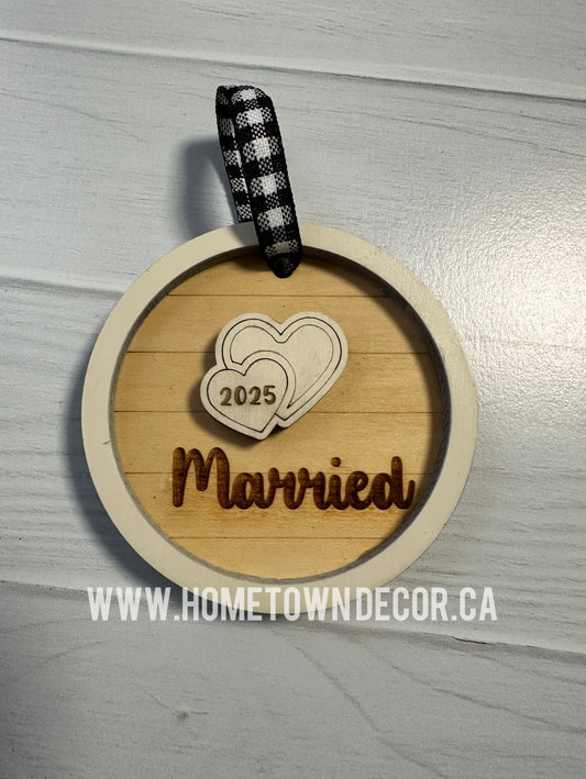 Married 2025 ornament with double heart