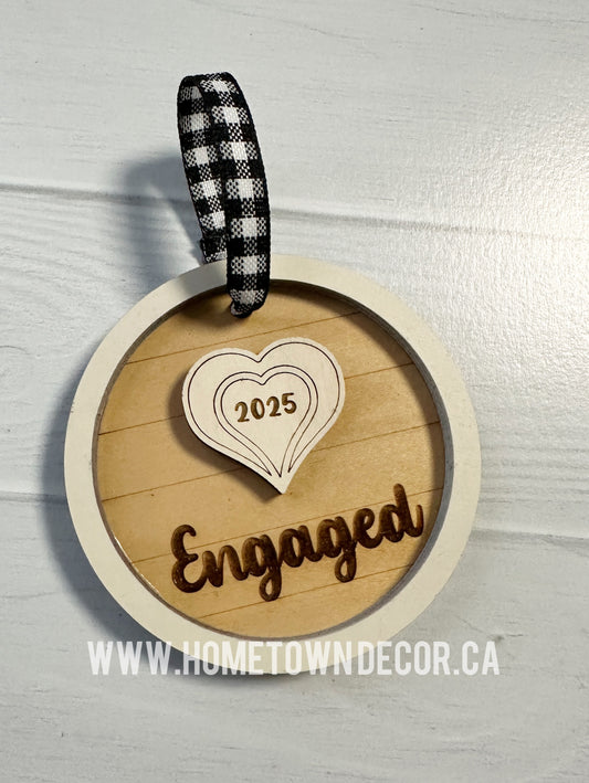 Engaged 2025 ornament with heart